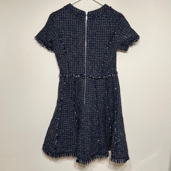 Eliza J Navy Blue White Tweed Fringe Dress Fit and Flare 2 Women - Picture 5 of 9